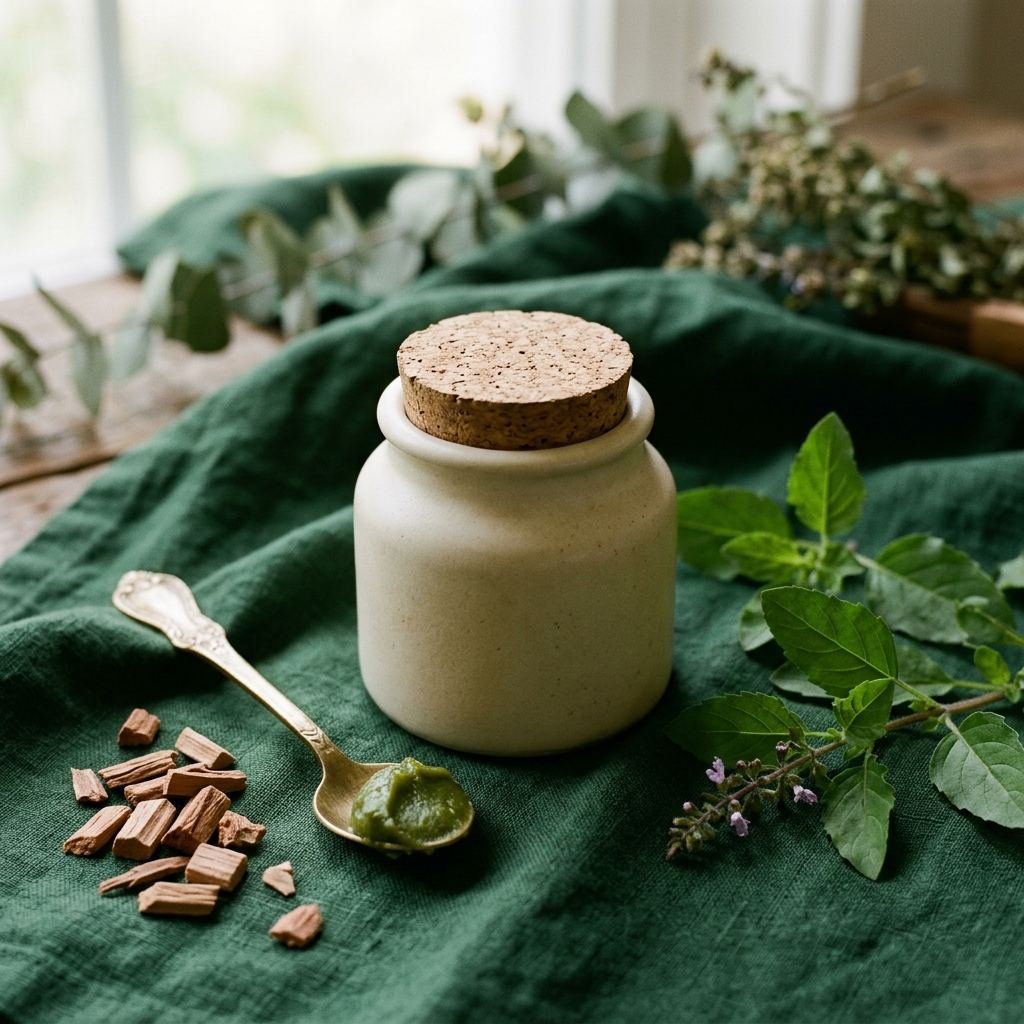 Herbal balm botanical product concept